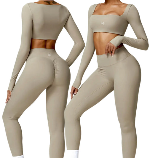 MKS SET LEGGING-LONG SLEEVE TOP CAMEL