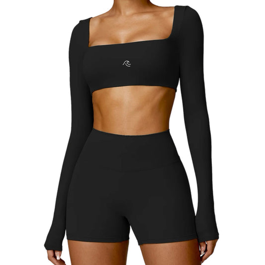 MKS SET SHORT-LONG SLEEVE TOP BLACK