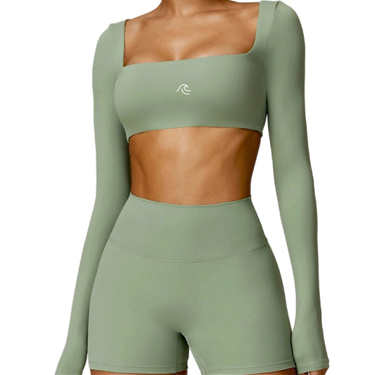 MKS SET SHORT-LONG SLEEVE TOP BASIL GREEN