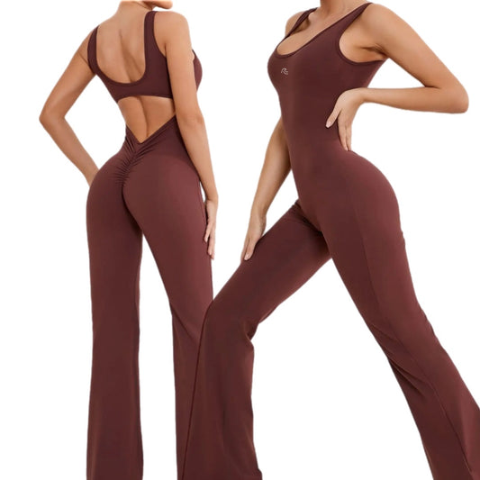 MKS FLARE JUMPSUIT - BUT SCRUNCH BROWN