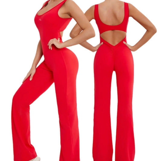 MKS FLARE JUMPSUIT - BUT SCRUNCH RED